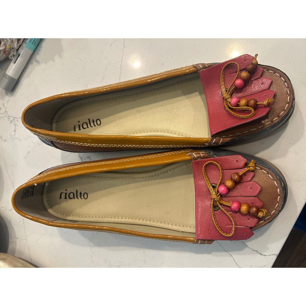 Rialto Loafers Multi Colorblock Kiltie Fringe Beaded Boho Wedge Flats 281-R3187M